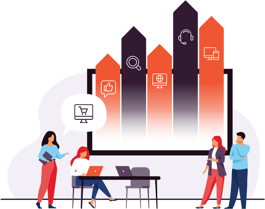 Team dat samenwerkt aan digitale prestaties